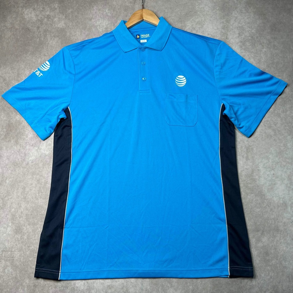 Image Authority Mens AT&T Short Sleeve Polo Shirt Blue XL Workwear Logo